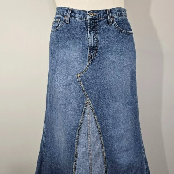 Vintage Canyon River Blues Patchwork Denim Jean Maxi Skirt 11 Womens Distressed - Picture 5 of 14